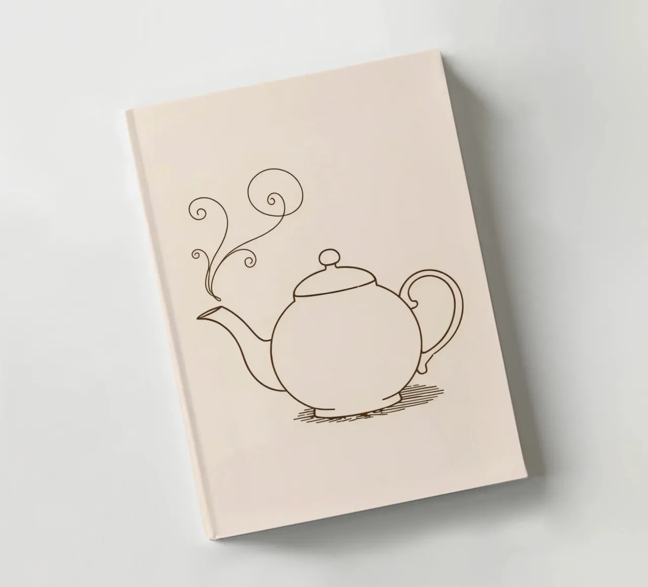 Elegant teapot with steam rising, showing a classic design notebook by DesignDoodle
