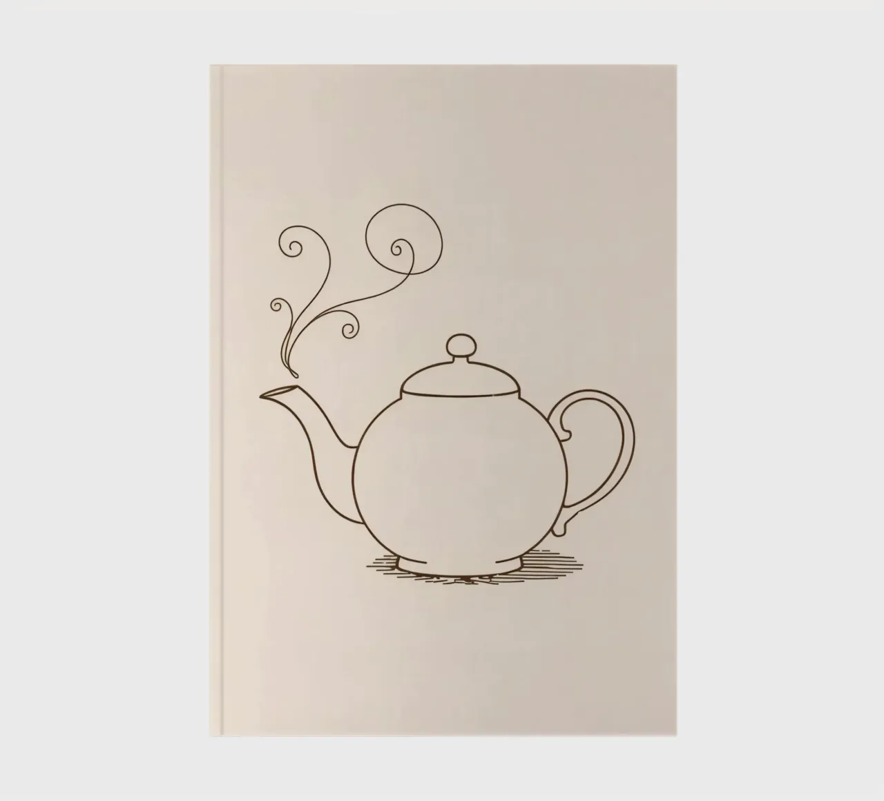 Elegant teapot with steam rising, showing a classic design notebook by DesignDoodle
