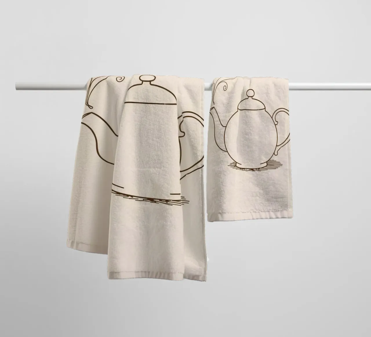 Elegant teapot with steam rising, showing a classic design towel by DesignDoodle