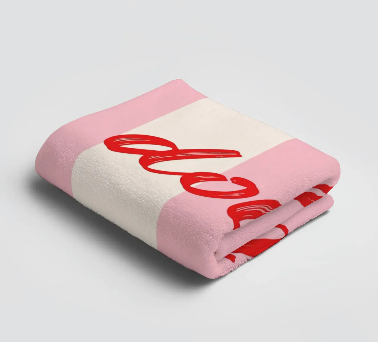 La Dolce Vita Quote in Red Brush Script on Pink Striped Back towel by The Art Club