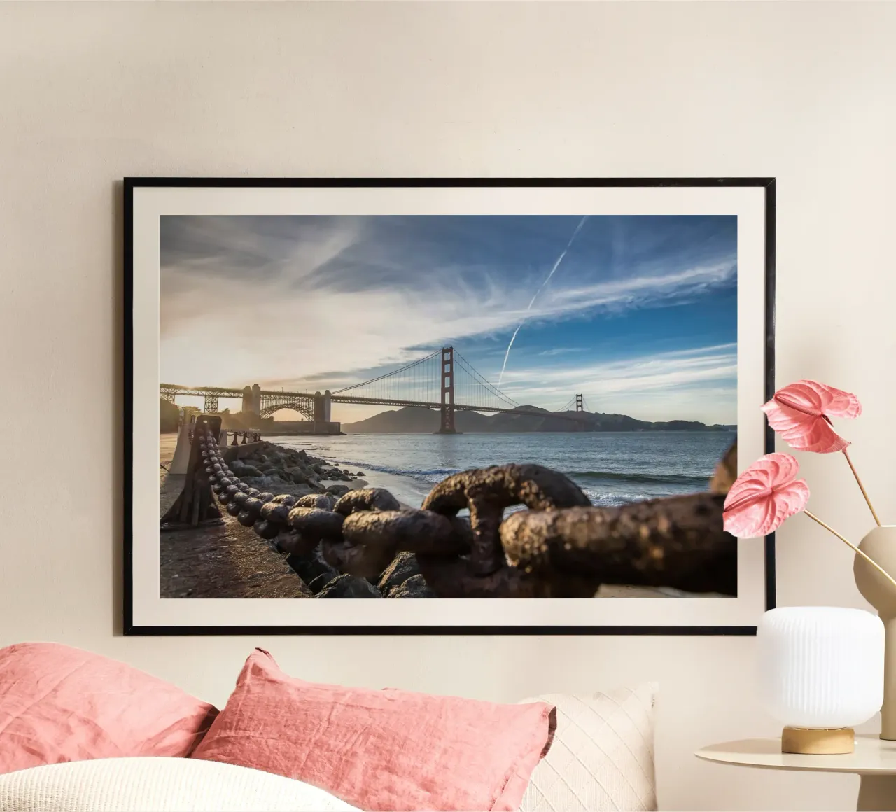Visione del Golden Gate, San Francisco poster con telaio in legno da Wanderlust Vibes