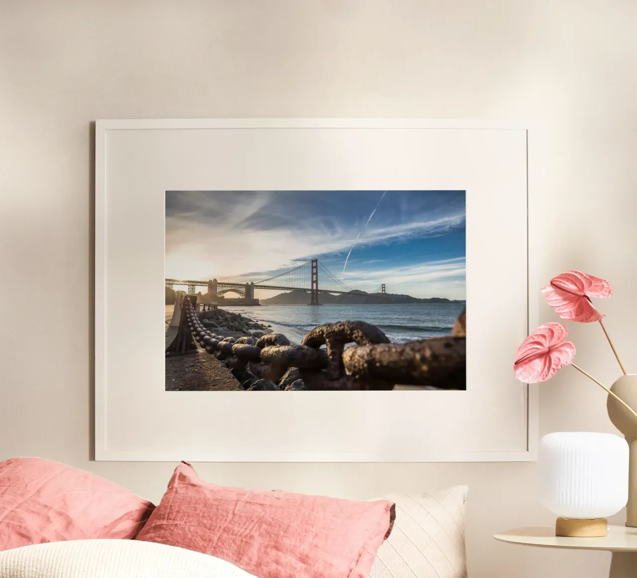 Visione del Golden Gate, San Francisco poster con telaio in legno da Wanderlust Vibes