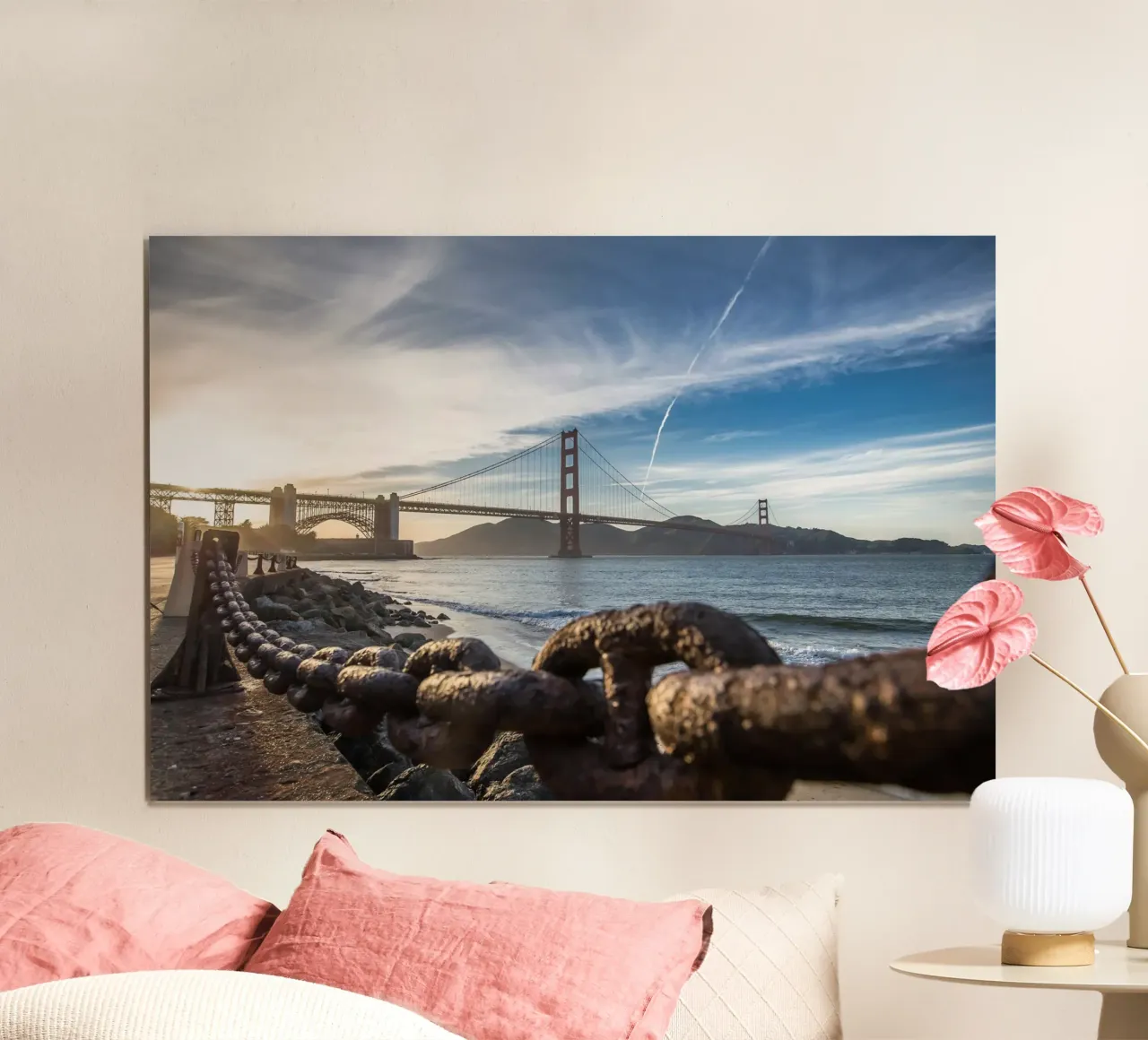 Visione del Golden Gate, San Francisco poster con telaio in legno da Wanderlust Vibes