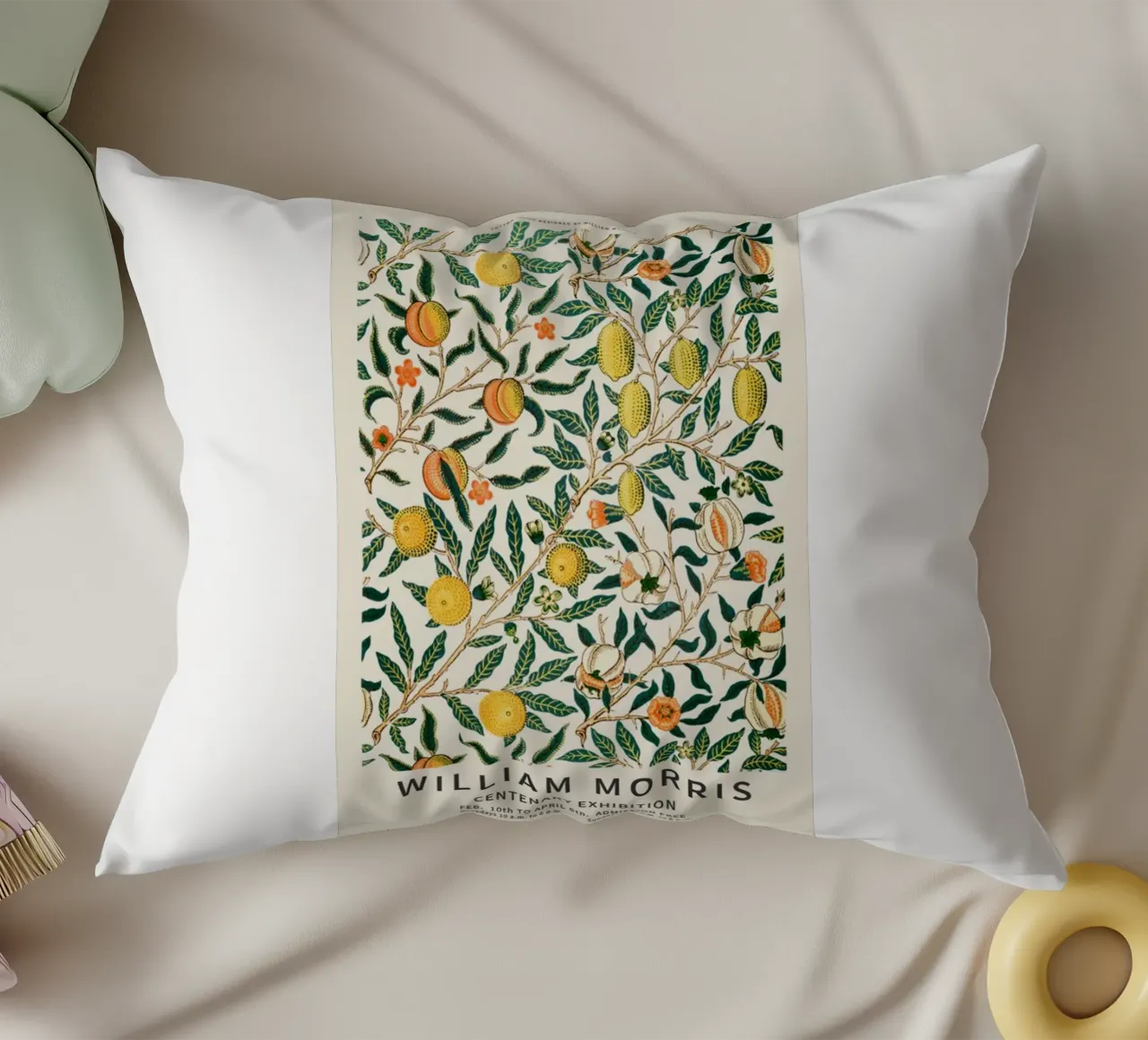 the fruit is surrounded by leaves decorative cushion by Ropech Shop
