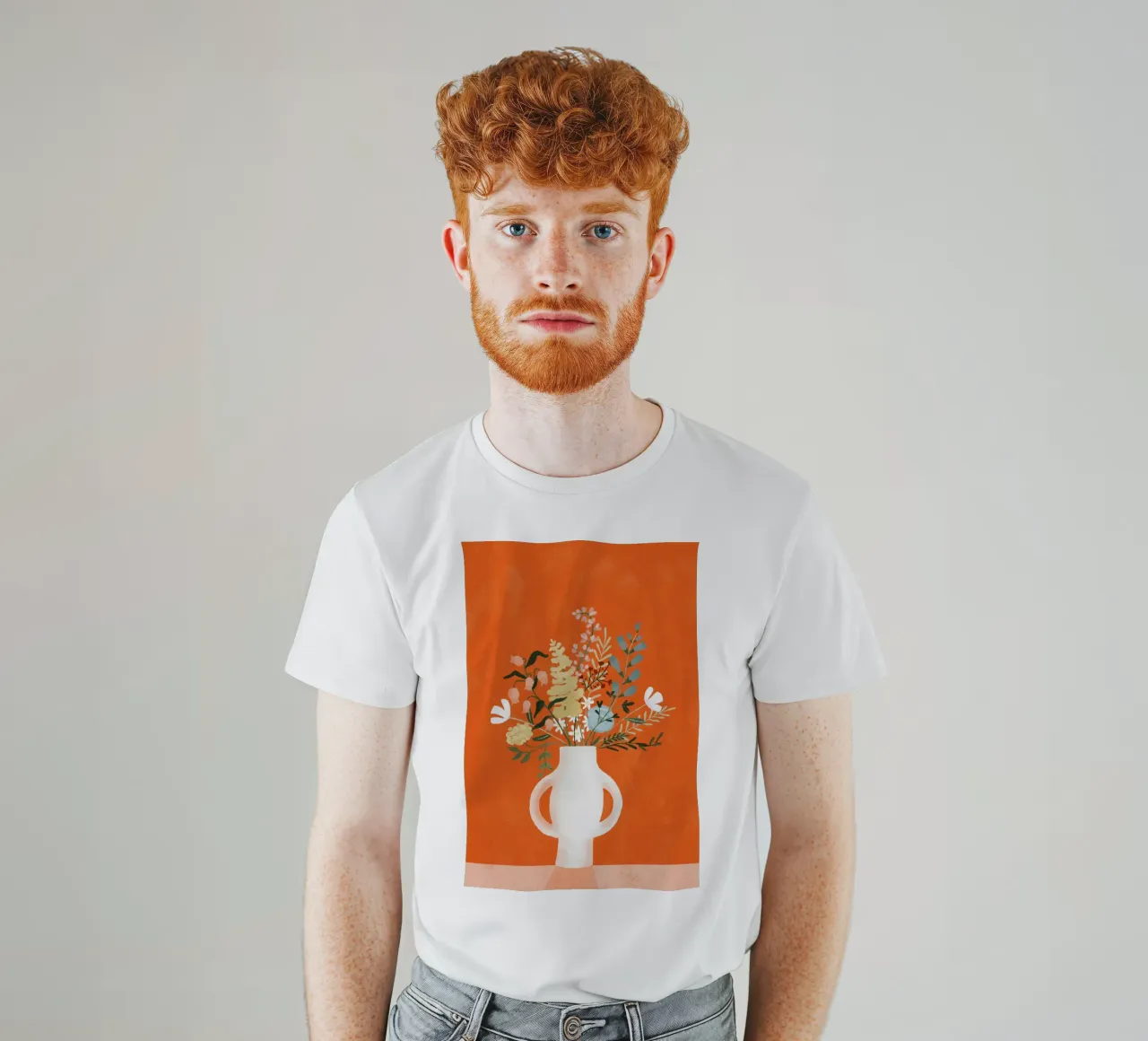 Flowers in Vase, Red t-shirt by Goed Blauw