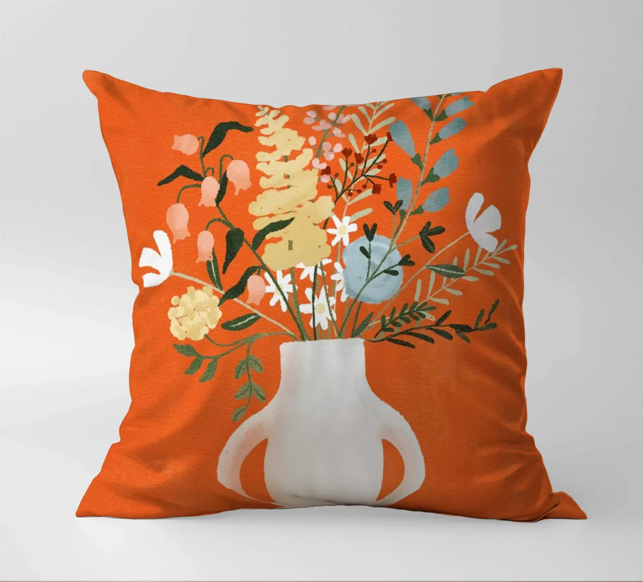 Flowers in Vase, Red decorative cushion by Goed Blauw