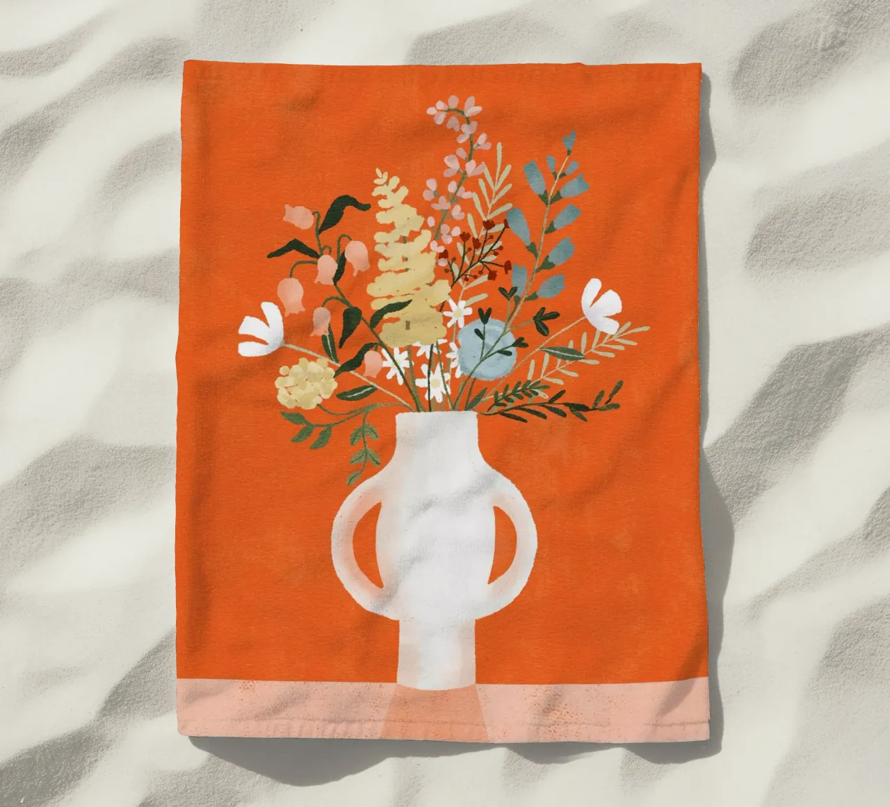 Flowers in Vase, Red beach towel by Goed Blauw