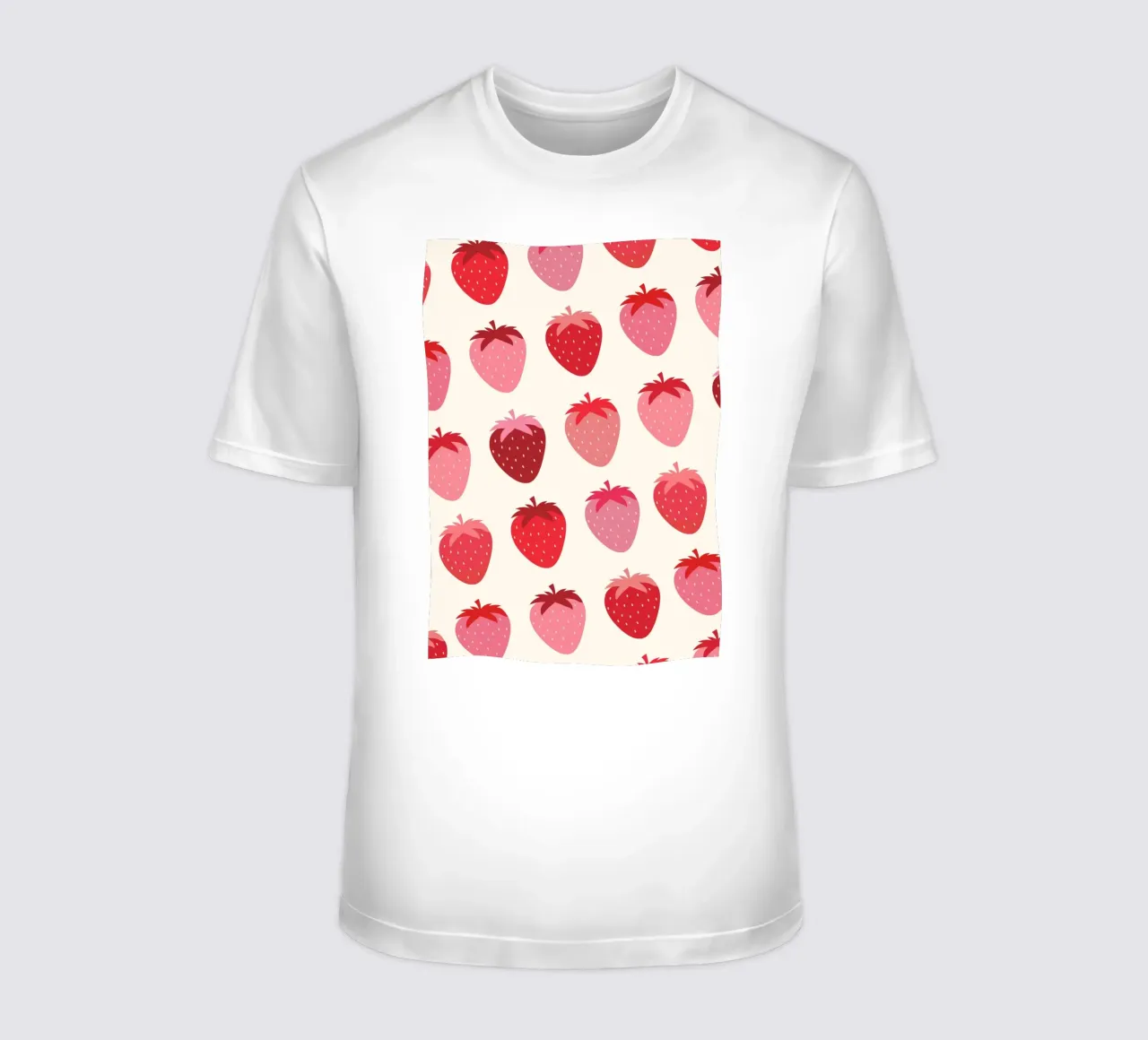 Seamless Strawberry Pattern in Pink and Red Tones t-shirt by The Art Club