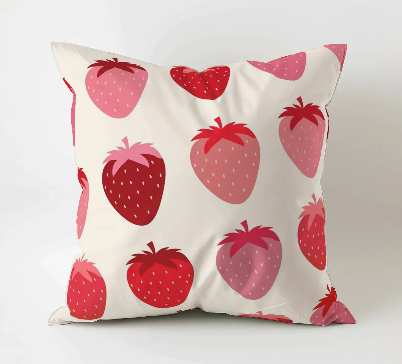 Seamless Strawberry Pattern in Pink and Red Tones decorative cushion by The Art Club
