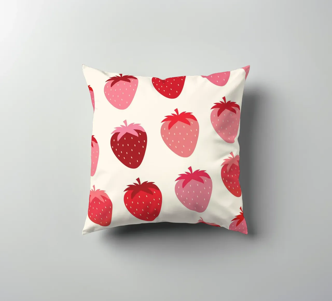 Seamless Strawberry Pattern in Pink and Red Tones decorative cushion by The Art Club