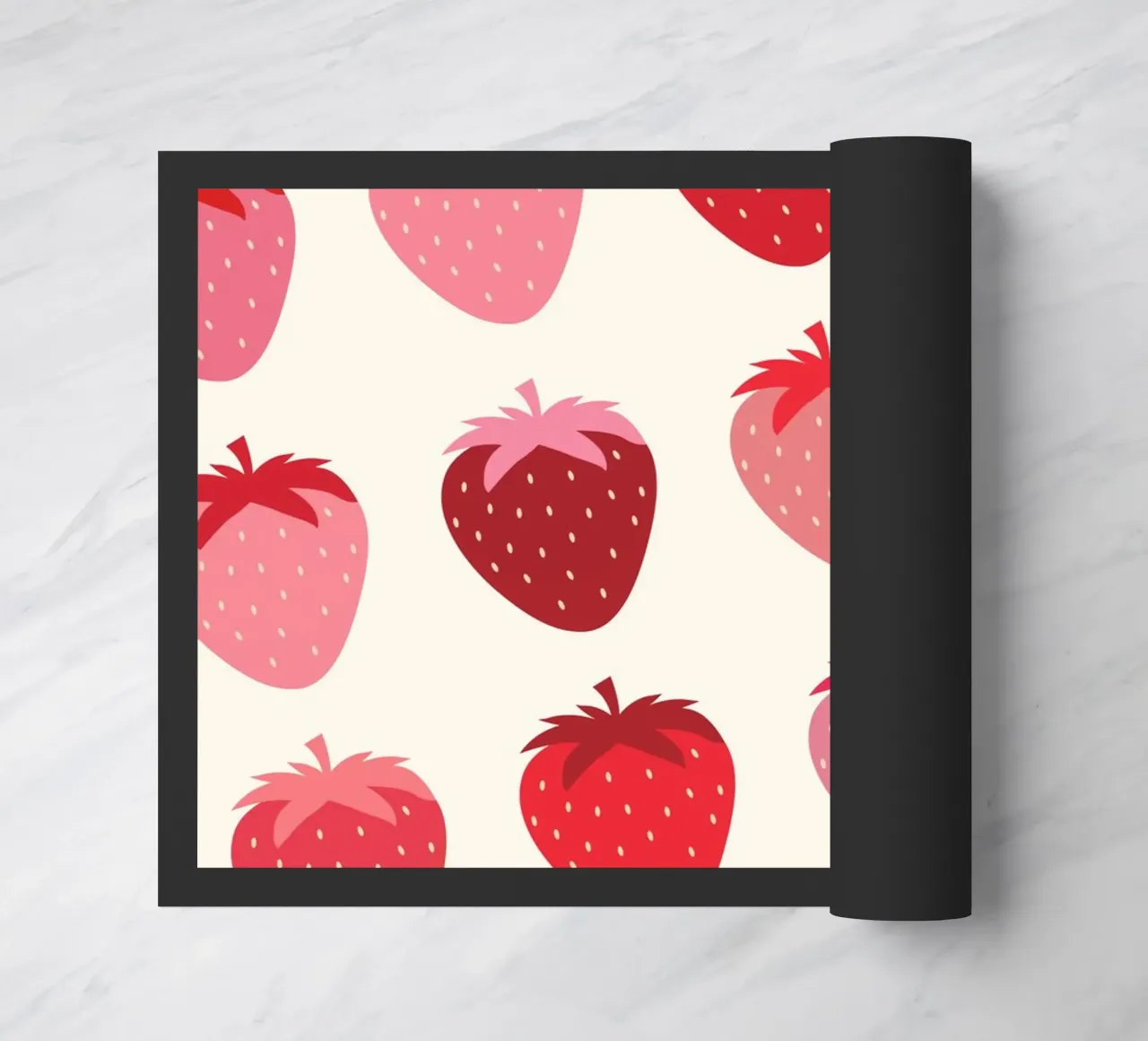 Seamless Strawberry Pattern in Pink and Red Tones doormat by The Art Club