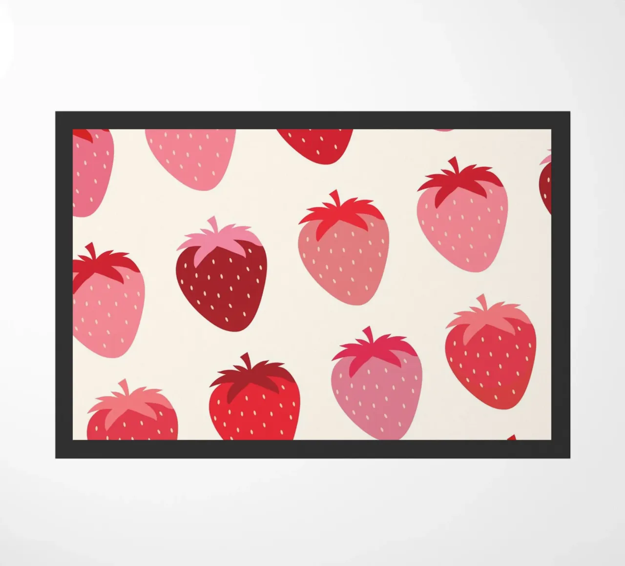 Seamless Strawberry Pattern in Pink and Red Tones doormat by The Art Club