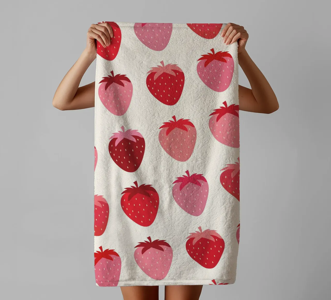 Seamless Strawberry Pattern in Pink and Red Tones towel by The Art Club