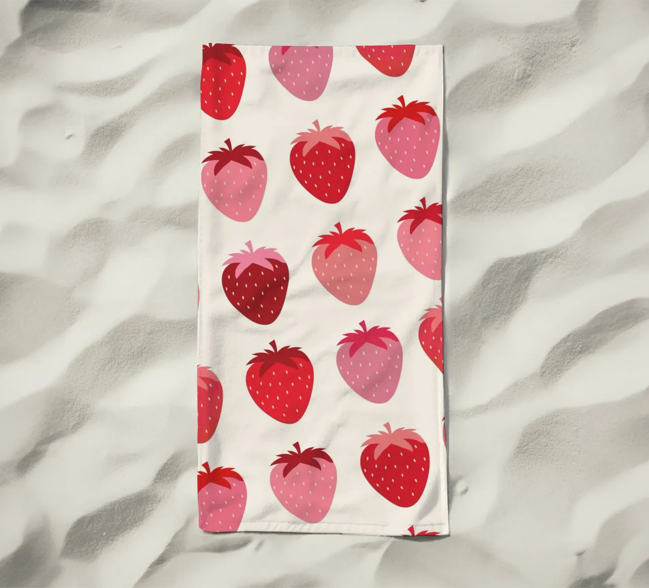 Seamless Strawberry Pattern in Pink and Red Tones beach towel by The Art Club