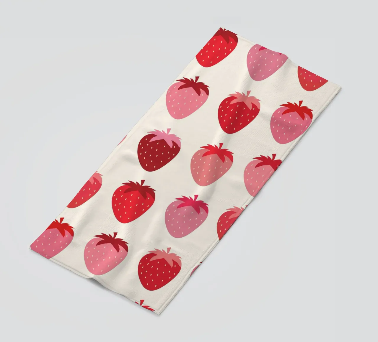 Seamless Strawberry Pattern in Pink and Red Tones beach towel by The Art Club