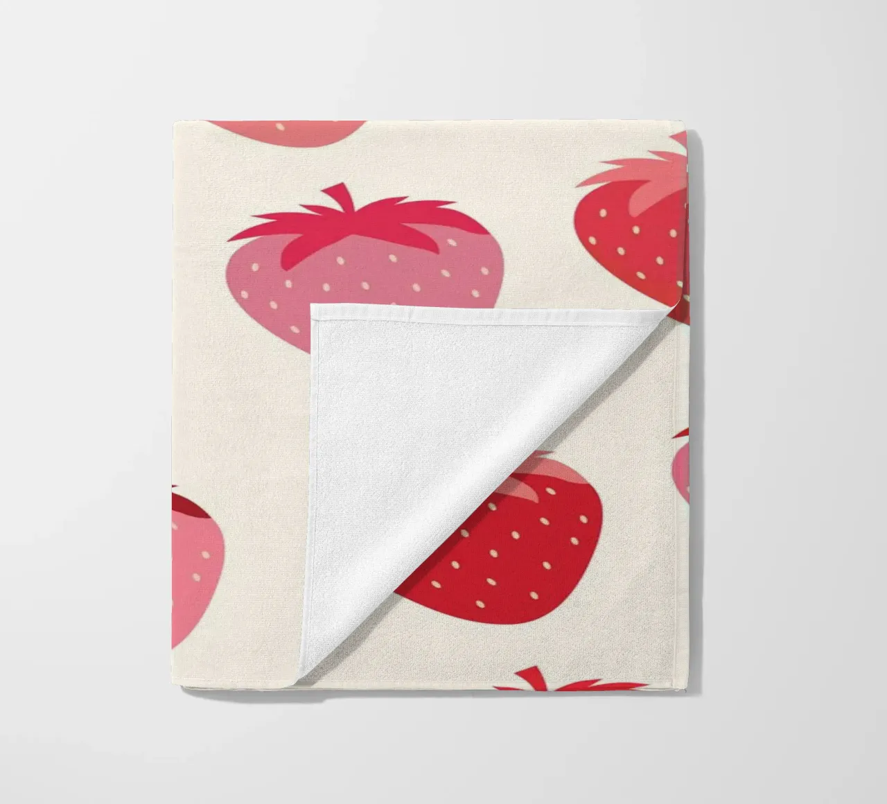 Seamless Strawberry Pattern in Pink and Red Tones beach towel by The Art Club