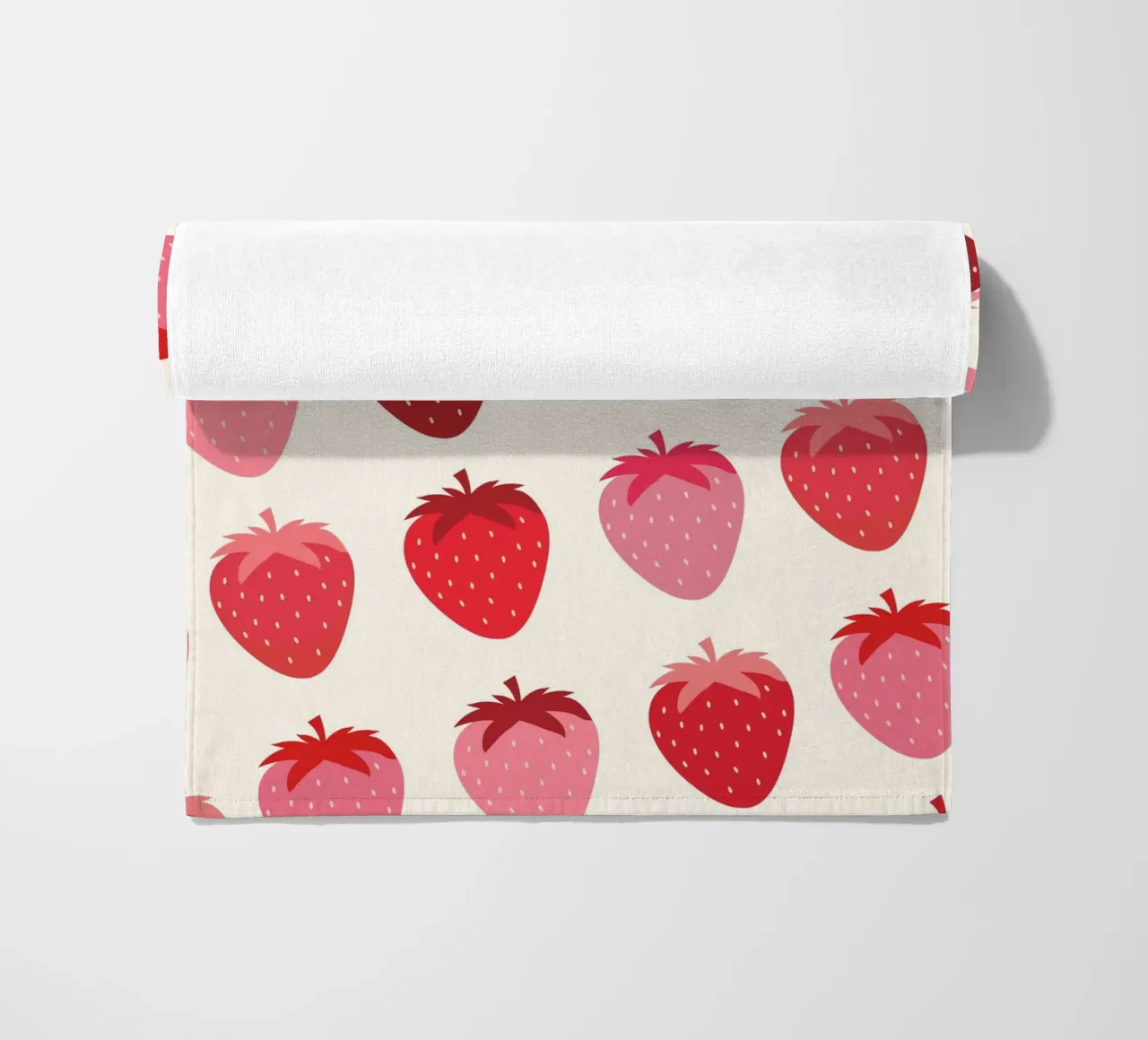 Seamless Strawberry Pattern in Pink and Red Tones beach towel by The Art Club
