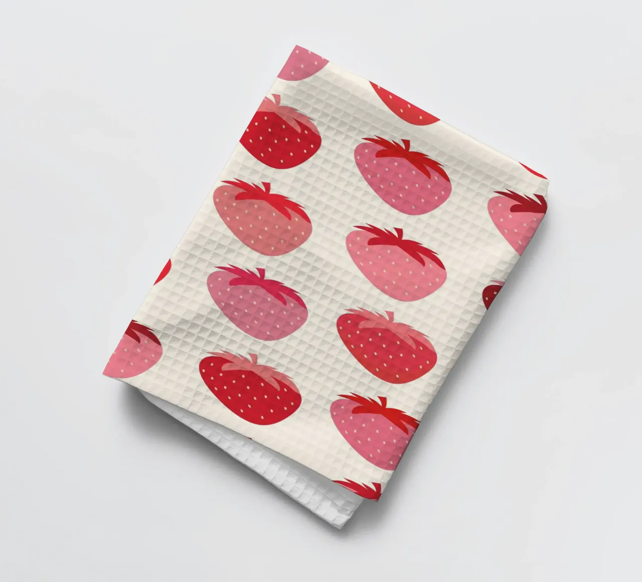 Seamless Strawberry Pattern in Pink and Red Tones tea towel by The Art Club