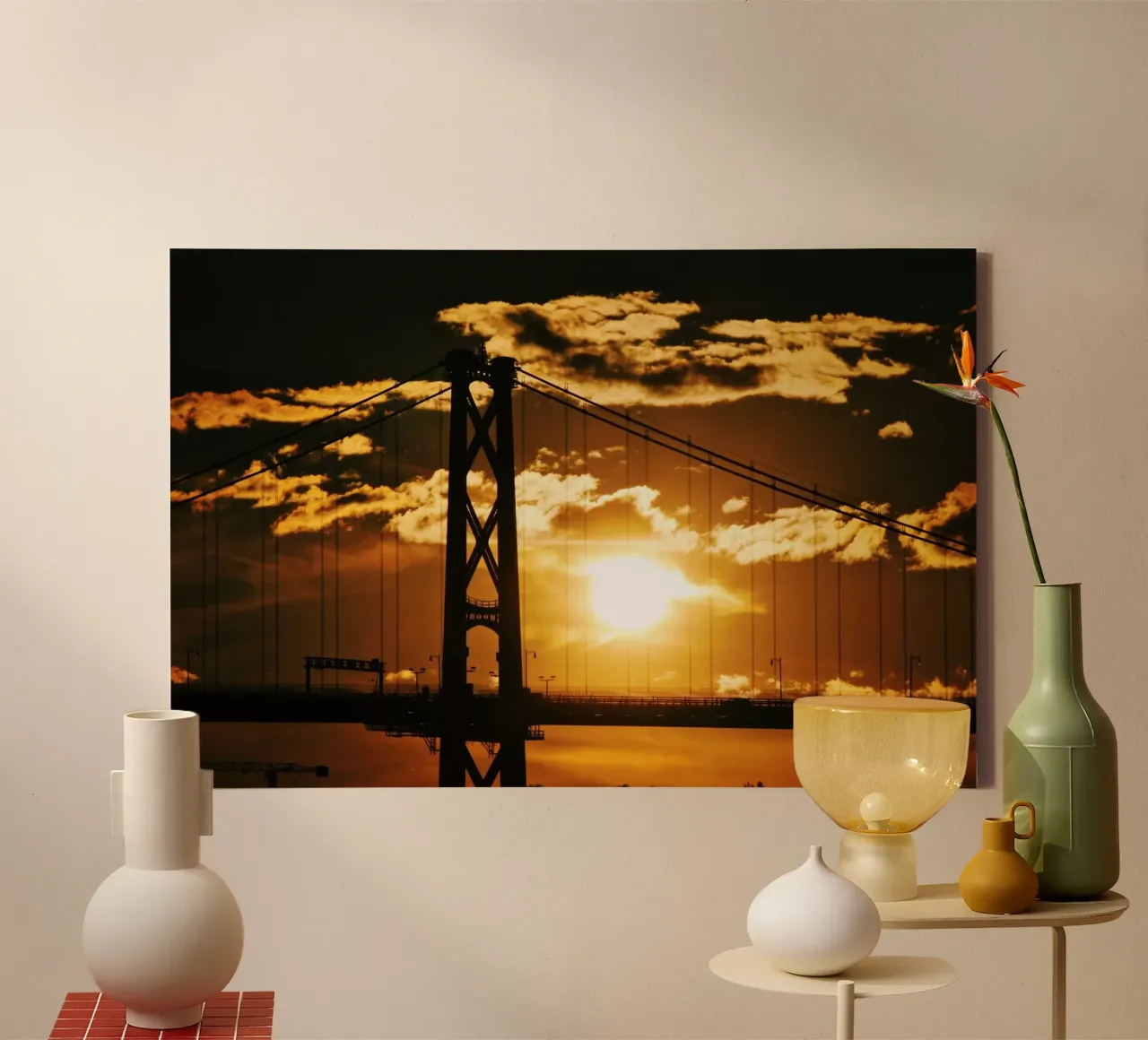 Silhouette del tramonto del Bay Bridge, San Francisco tela con Cornice a cassetta da Wanderlust Vibes