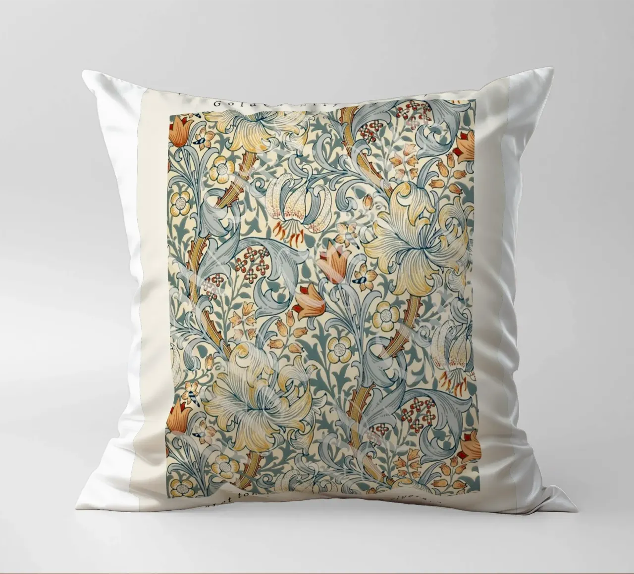 intertwined pattern of lilies,tulip,and leaves decorative cushion by Ropech Shop