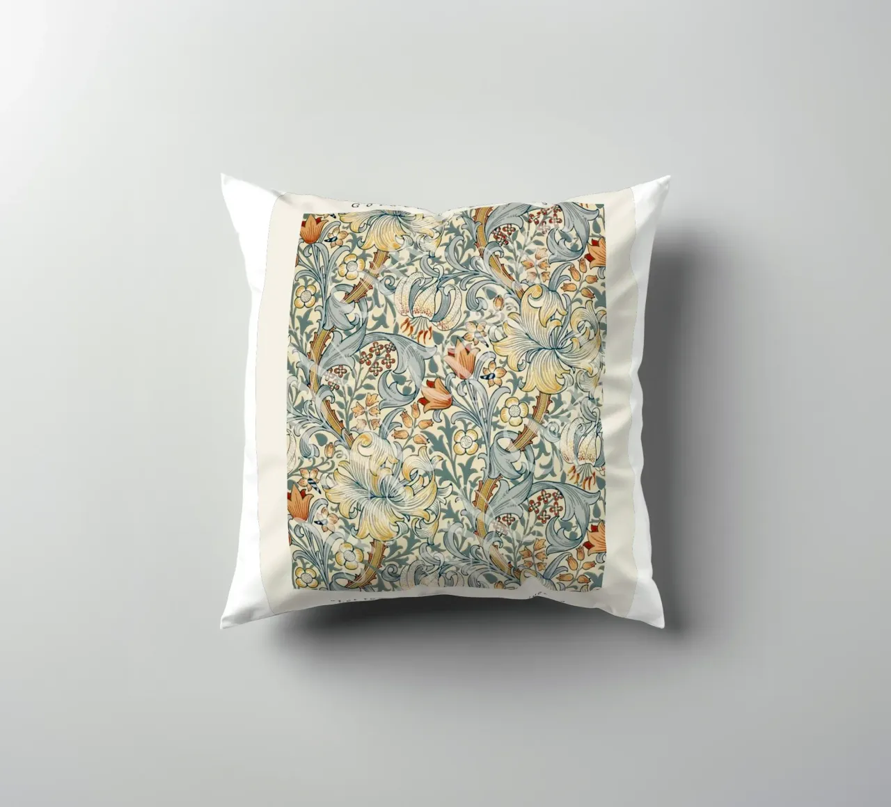 intertwined pattern of lilies,tulip,and leaves decorative cushion by Ropech Shop
