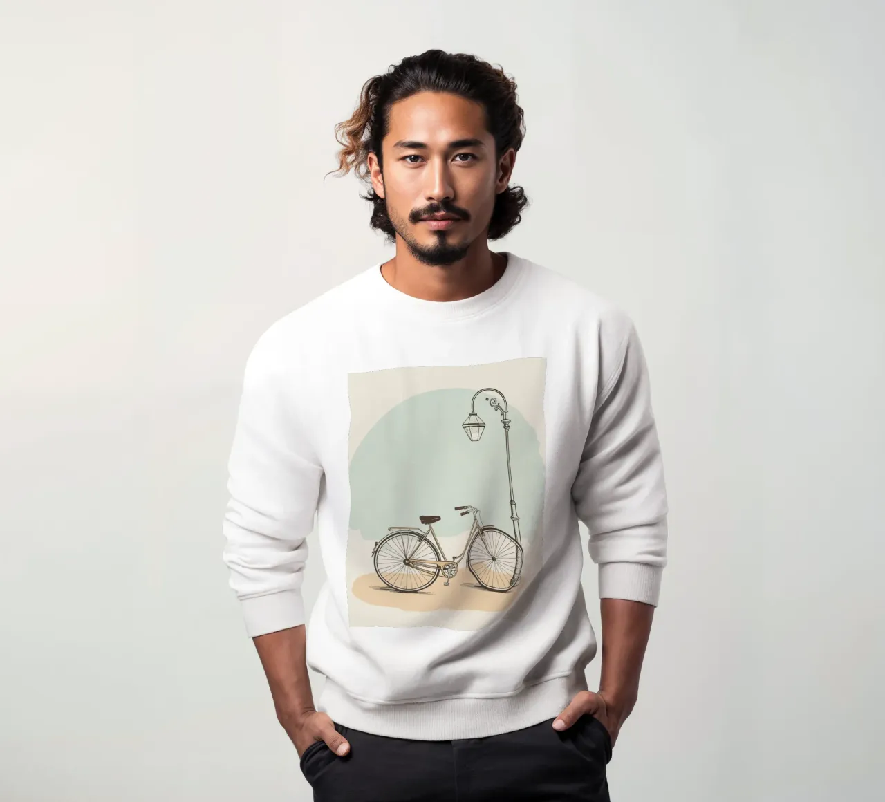 Vélo classique garé près d'un lampadaire ancien sweat de DesignDoodle