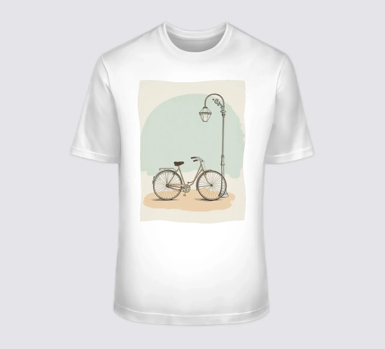 Vélo classique garé près d'un lampadaire ancien t-shirt de DesignDoodle