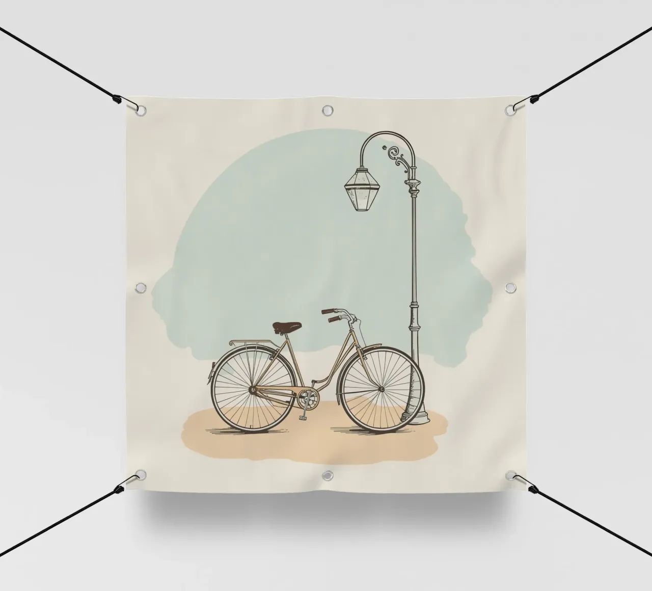 Vélo classique garé près d'un lampadaire ancien bâche pvc de DesignDoodle