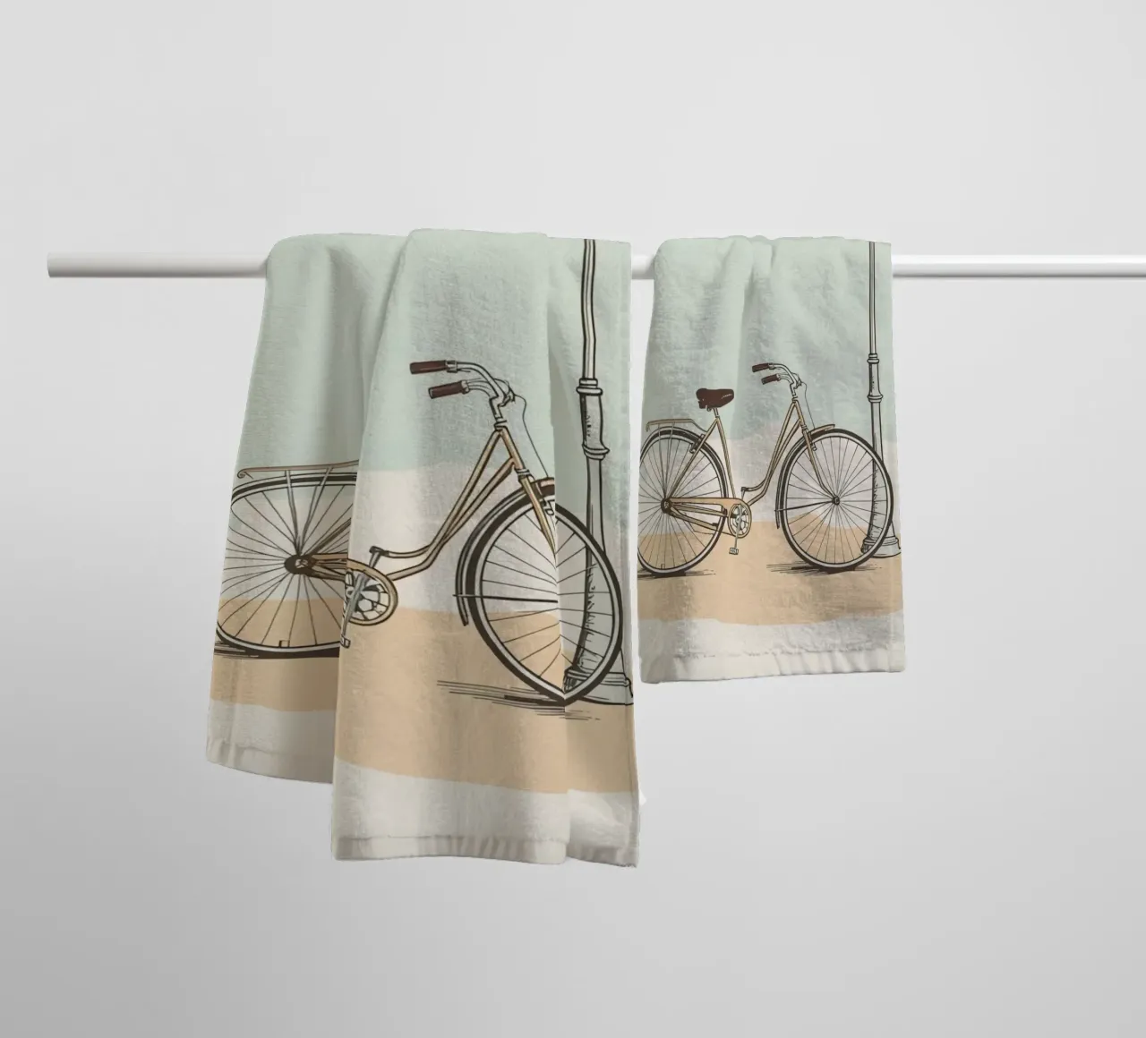 Vélo classique garé près d'un lampadaire ancien serviette de bain de DesignDoodle
