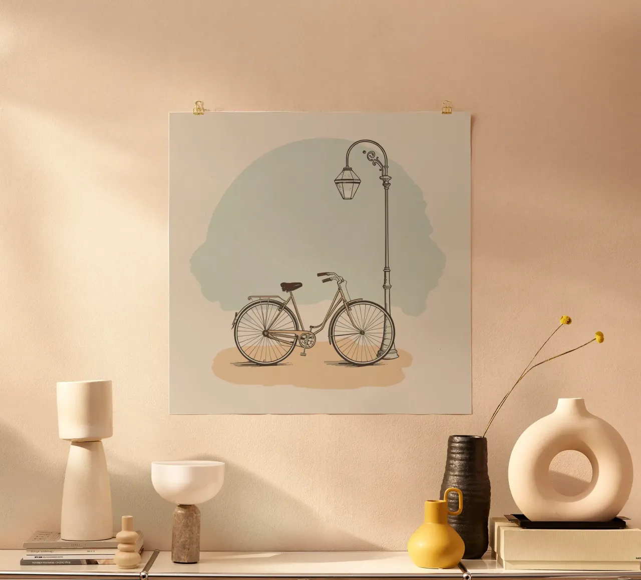 Vélo classique garé près d'un lampadaire ancien hahnemühle de DesignDoodle