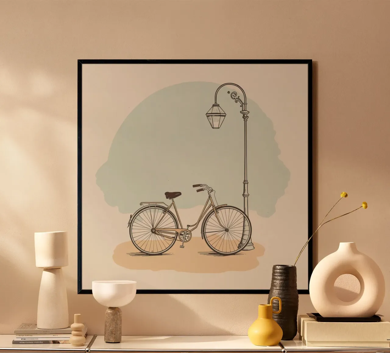 Vélo classique garé près d'un lampadaire ancien hahnemühle de DesignDoodle