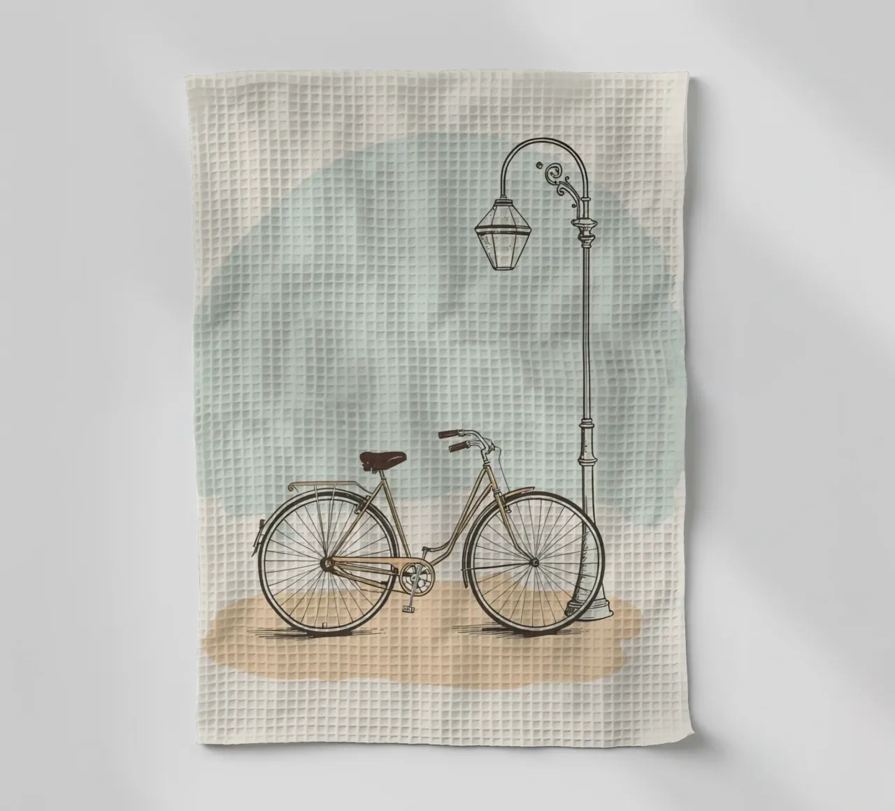 Vélo classique garé près d'un lampadaire ancien torchon de DesignDoodle