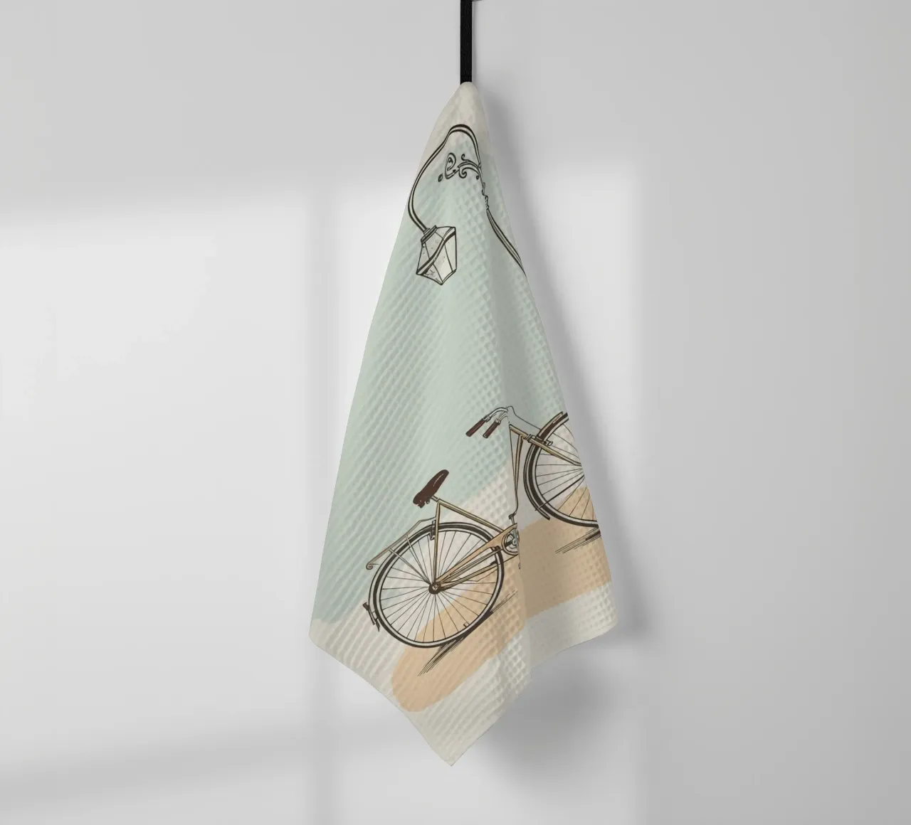Vélo classique garé près d'un lampadaire ancien torchon de DesignDoodle
