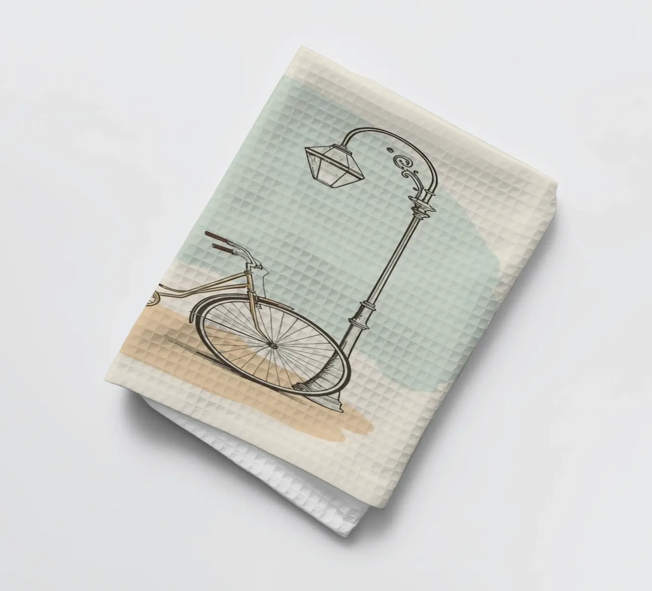 Vélo classique garé près d'un lampadaire ancien torchon de DesignDoodle