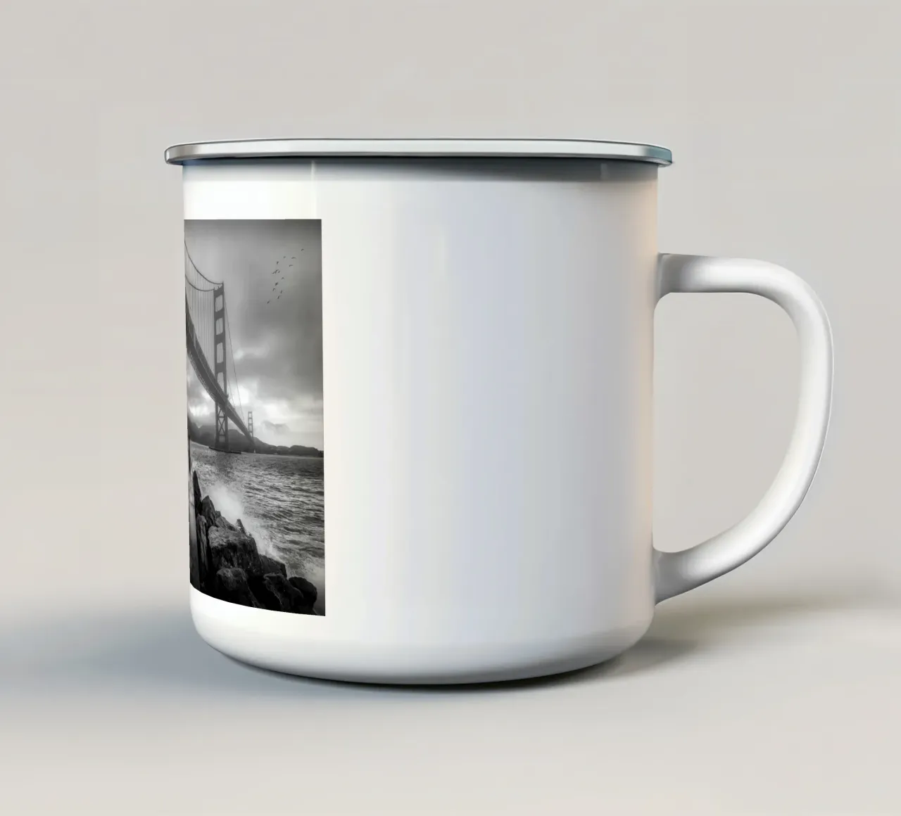 Fort Point in bianco e nero, San Francisco, USA tazza in smalto da Wanderlust Vibes