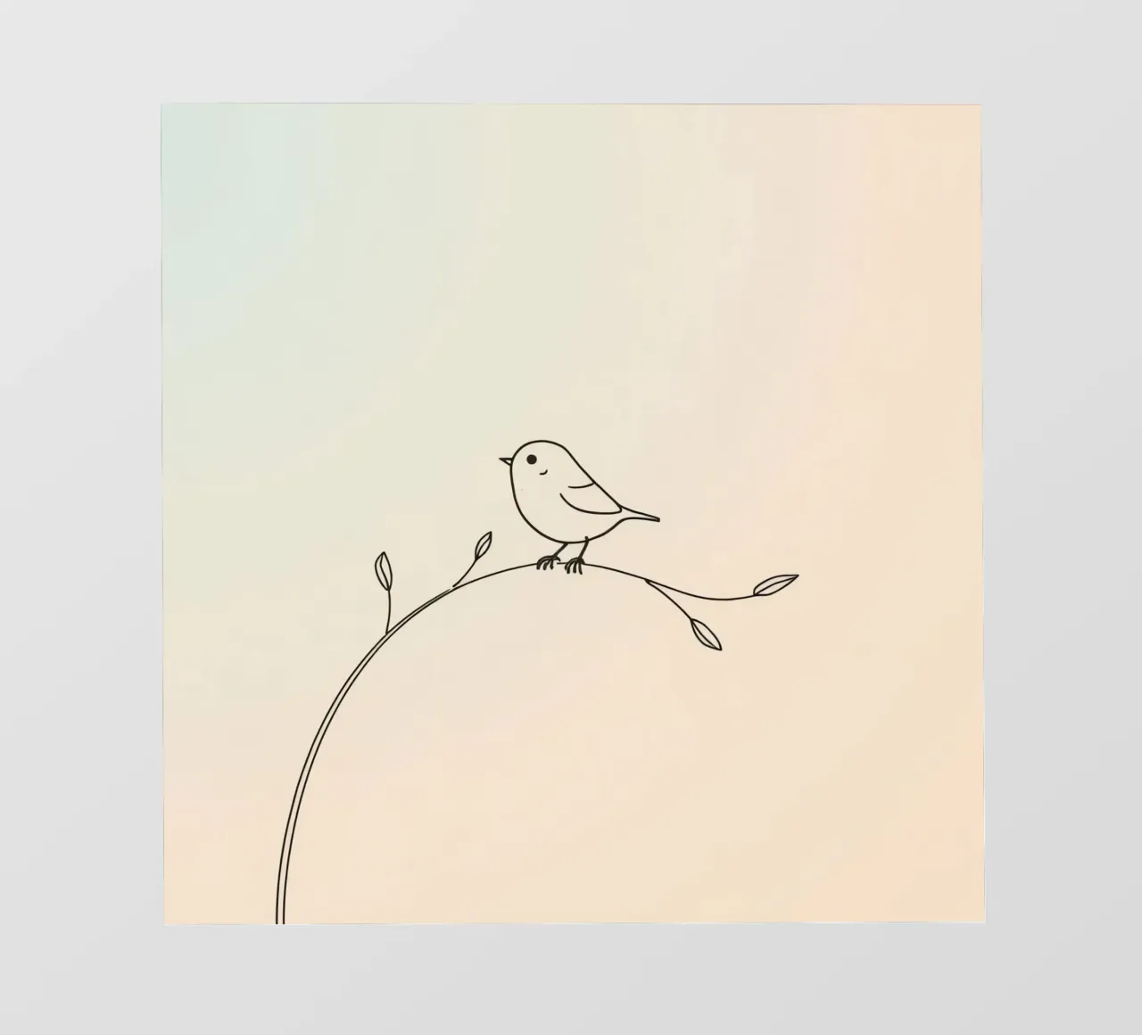 Delicate line drawing of a small bird perched on a branch photo wallpaper by DesignDoodle