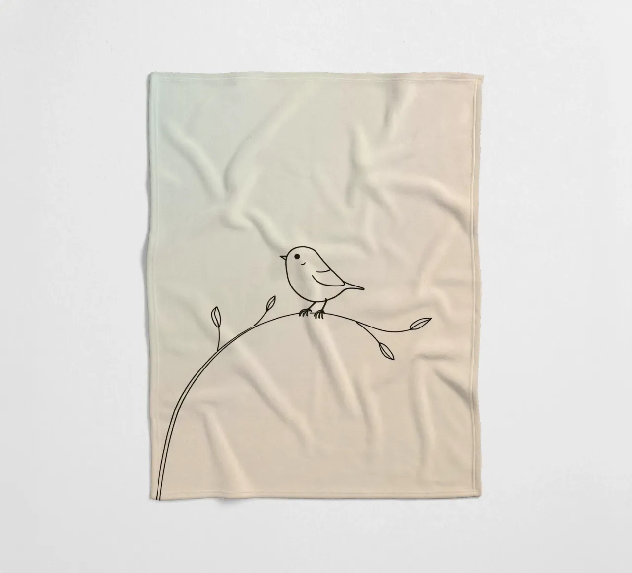 Delicate line drawing of a small bird perched on a branch fleece blanket by DesignDoodle