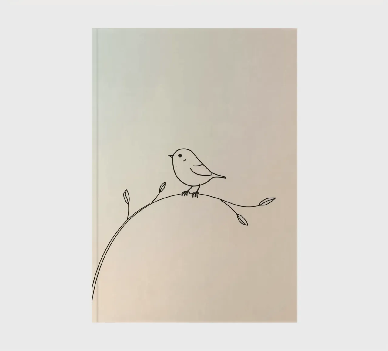 Delicate line drawing of a small bird perched on a branch notebook by DesignDoodle
