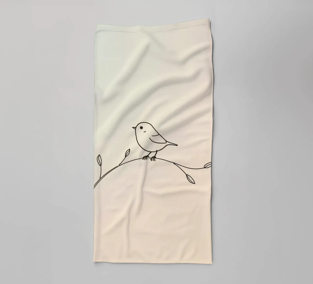 Delicate line drawing of a small bird perched on a branch towel by DesignDoodle
