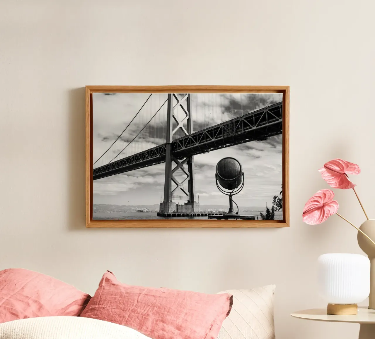 Ponte della Baia in monocromia, San Francisco tela con Cornice a cassetta da Wanderlust Vibes