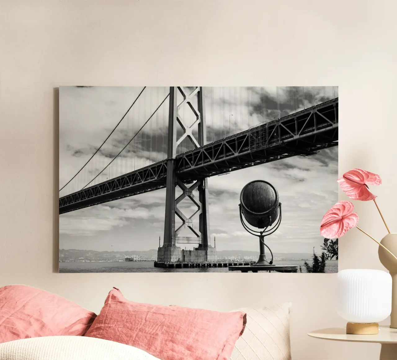 Ponte della Baia in monocromia, San Francisco tela con Cornice a cassetta da Wanderlust Vibes