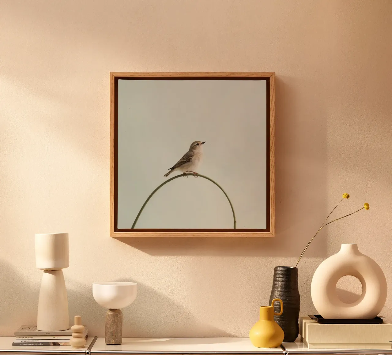 Bird perched on a curved branch canvas by DesignDoodle