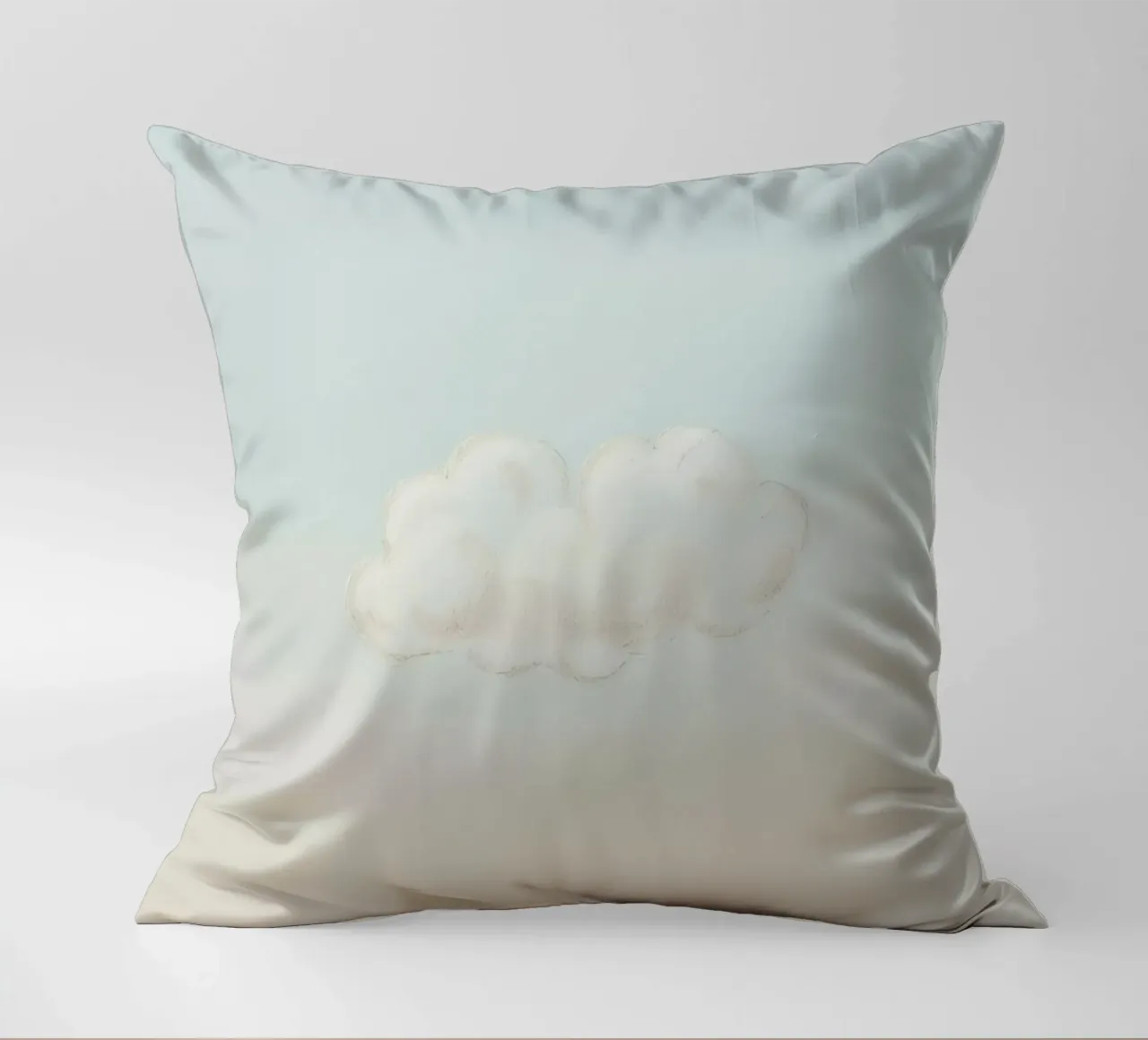 Una soffice nuvola bianca alla deriva in un cielo limpido sopra una terra serena cuscino da DesignDoodle