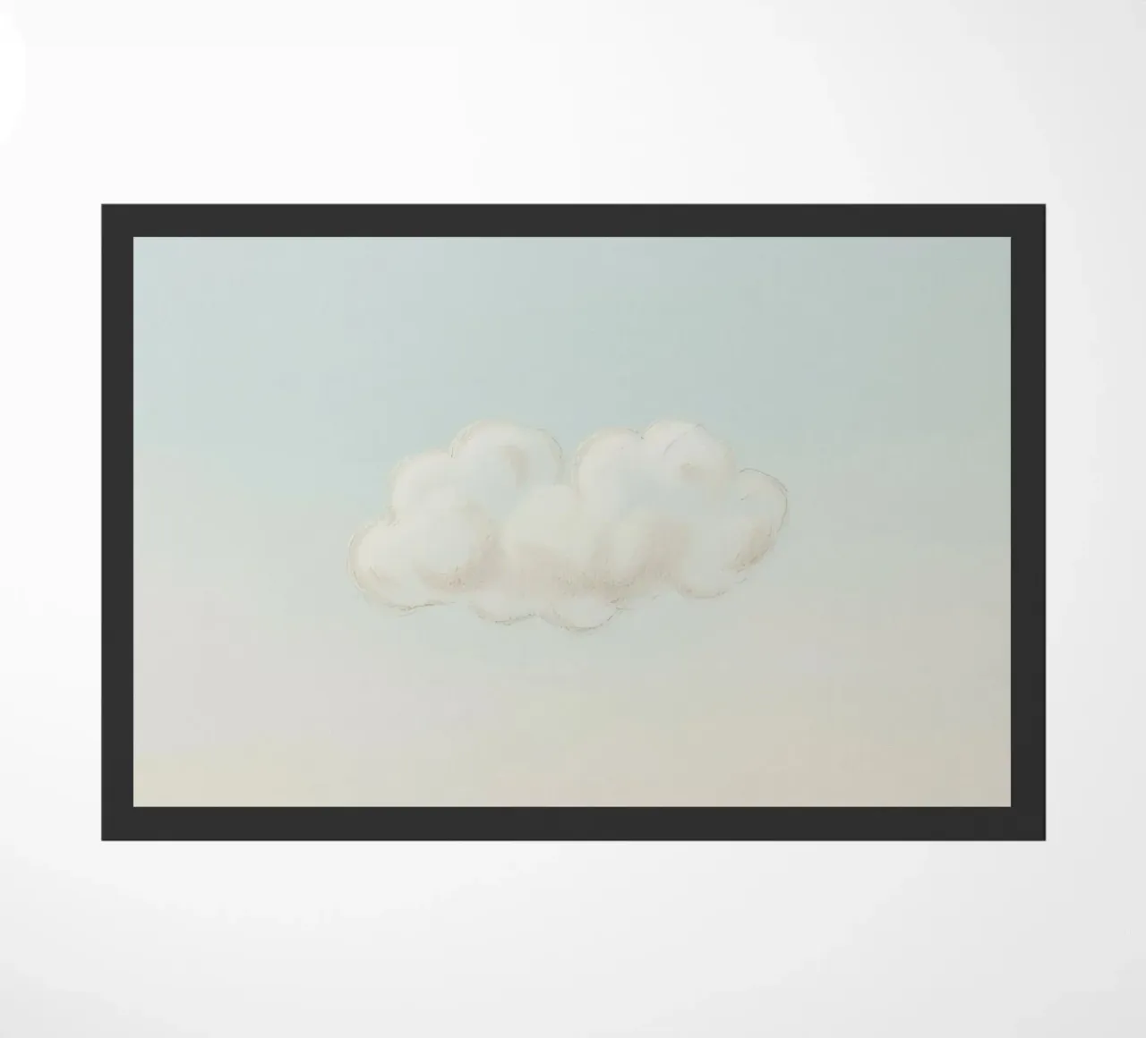 Una soffice nuvola bianca alla deriva in un cielo limpido sopra una terra serena zerbino da DesignDoodle