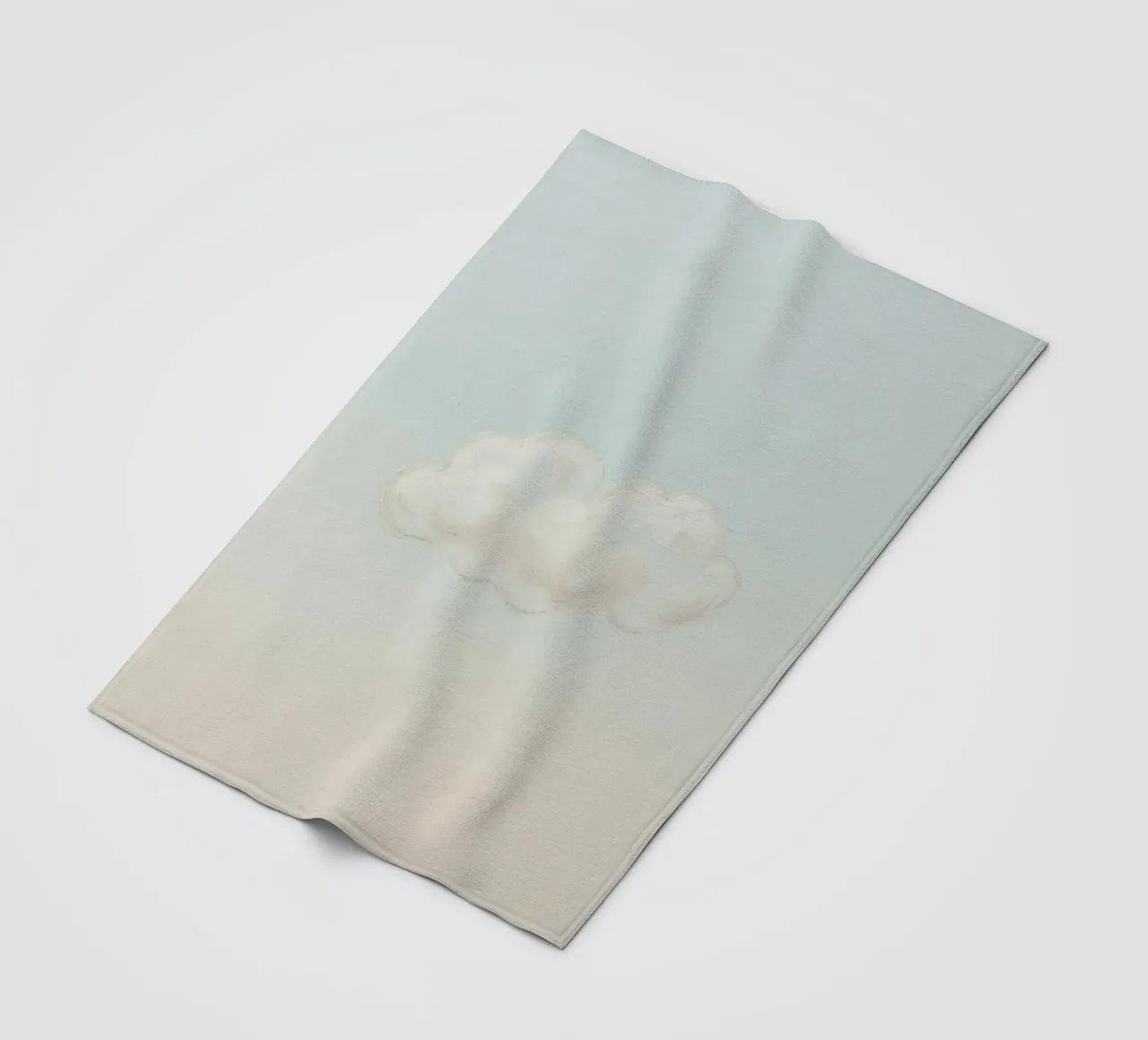 Una soffice nuvola bianca alla deriva in un cielo limpido sopra una terra serena coperta in pile da DesignDoodle