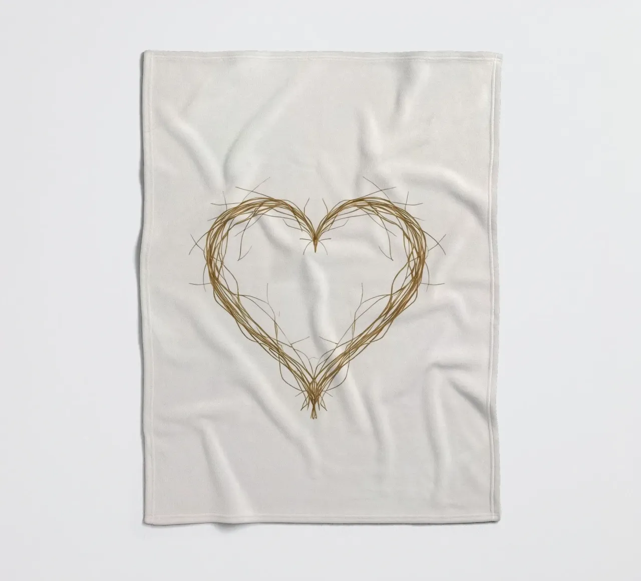 Heart shape created with natural twigs fleece blanket by DesignDoodle