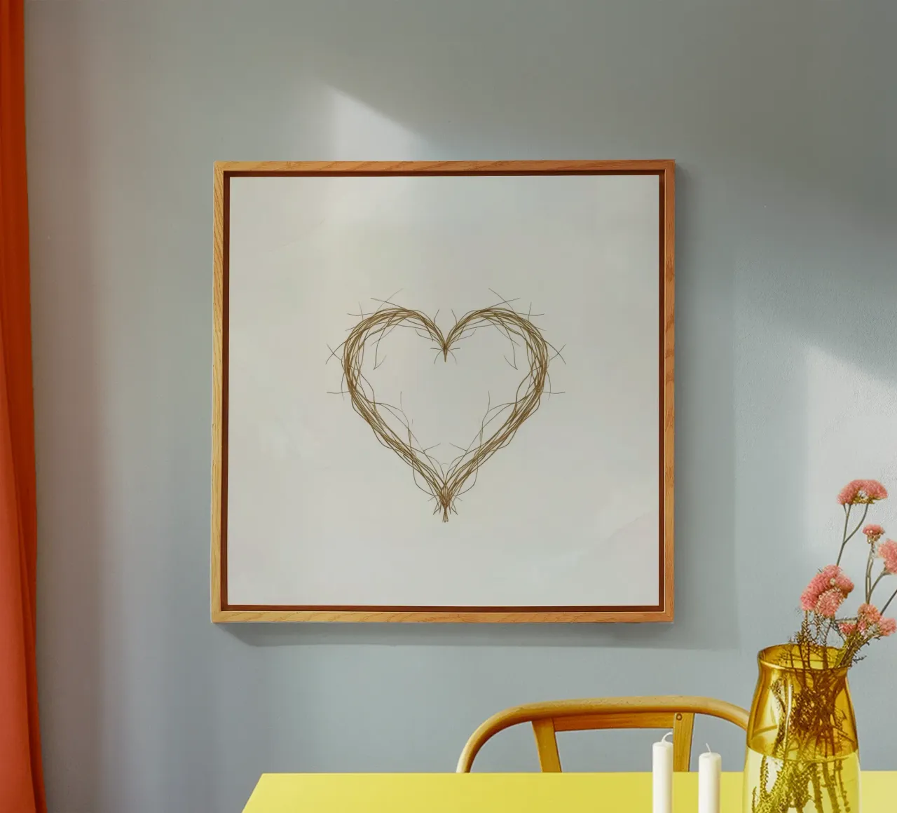 Forme de cœur créée avec des brindilles naturelles plexiglas de DesignDoodle
