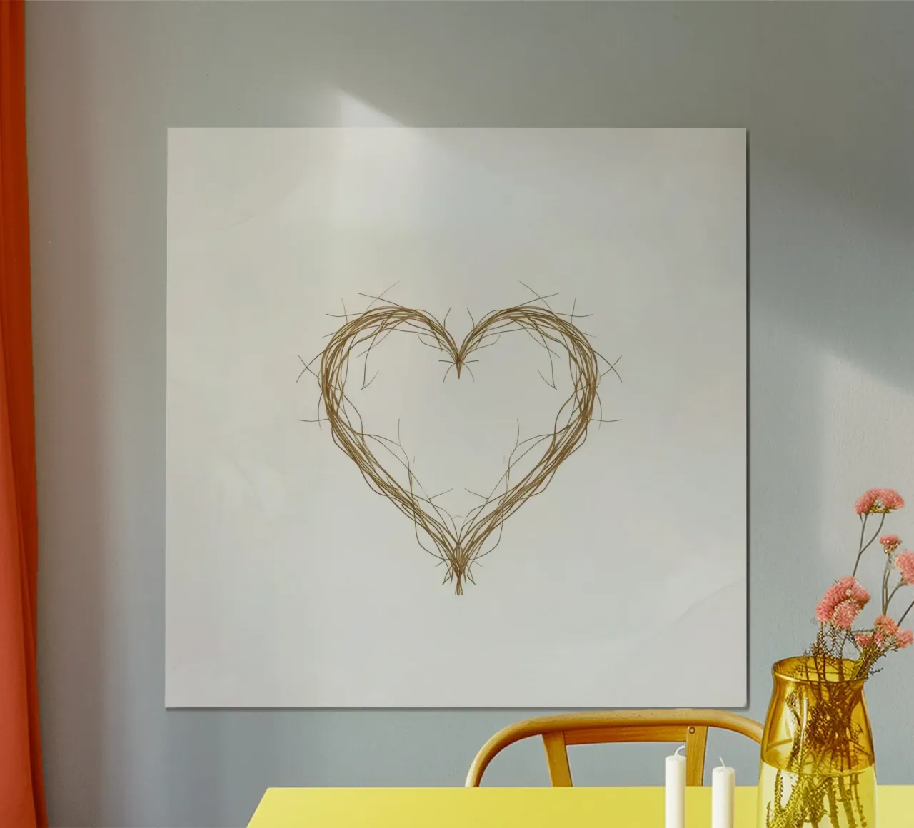 Forma di cuore creata con ramoscelli naturali poster con telaio in alluminio da DesignDoodle
