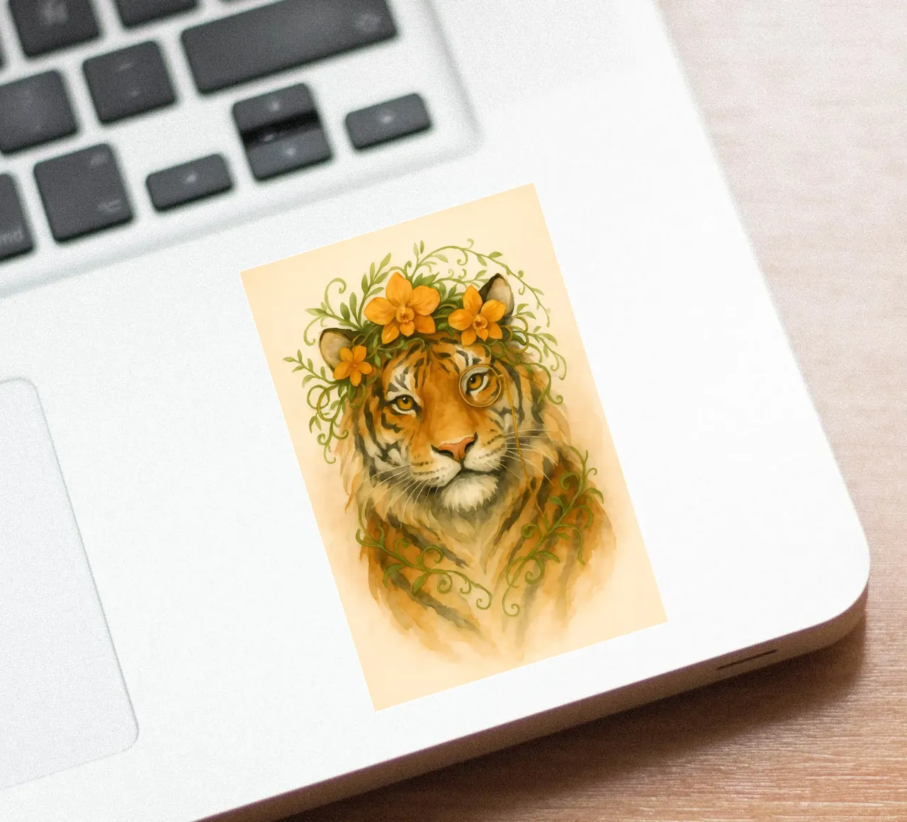 El tigre regio de las vides doradas pegatina de Graceful Desine