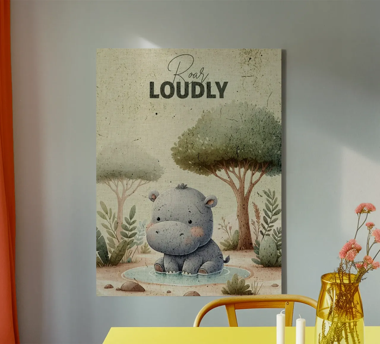 Cute Hippo Illustration canvas by E Cannon